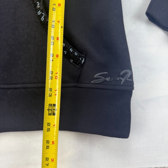 Seven7 Hoodie Womens 14/16 Black Sequin Detail Ruched Front Long Sleeve Full Zip - Picture 11 of 11